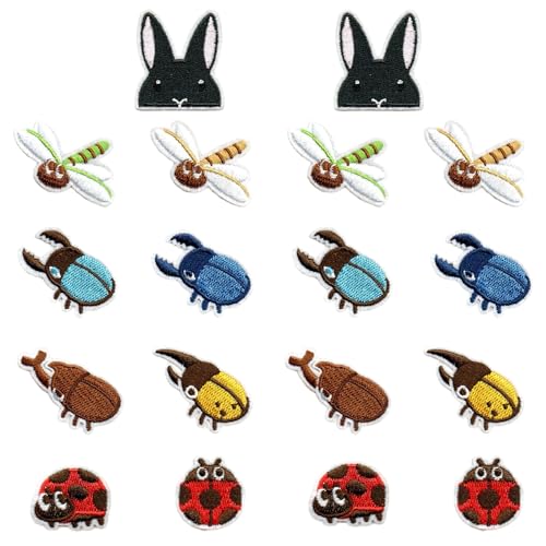 Selbstklebende Aufnäher mit Insektenmotiv, niedliche Marienkäfer, Libellen, Käfer, bestickte Applikationen, Mini-Tier-Reparatur-Aufnäher für Handyhüllen, Kleidung, Hüte, Taschen, Jeans, DIY, Nähen von Meawaho