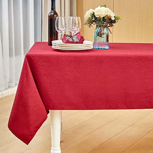 Mebakuk Rechteckige Tischdecke, Leinen, Bauernhaus-Tischdecke, wasserdicht, schrumpffrei, weich und knitterfrei, dekorativer Stoff, Tischdecke für Küche (Dunkelrot, 152,4 x 304,8 cm (10–12 Sitze) von Mebakuk