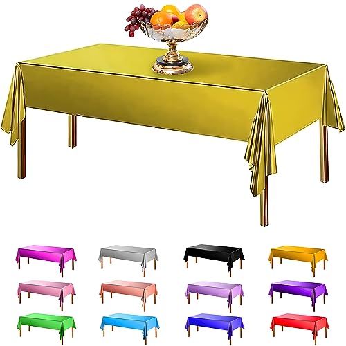 Tischdecke, 4 Stück, hellgoldfarbene Folie, 137 x 274 cm, wiederverwendbar, metallisches Lametta-Tischtuch für Geburtstag, Hochzeit, Erntedankfest, Party, Einweg-Tischdekoration, rechteckig Tischdecke, 4 Stück, hellgoldfarbene Folie, 137 x 274 cm, wiederverwendbar, metallisches Lametta-Tischtuch für Geburtstag, Hochzeit, Erntedankfest, Party, Einweg-Tischdekoration, rechteckig von Mebiornt