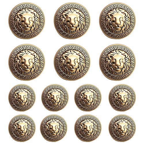 MebuZip 14 Stück Kunststoff Knöpfe Gold Löwe 15mm 20mm Metallknöpfe für anzüge jacken mäntel Blazer uniform (MBM23) von MebuZip