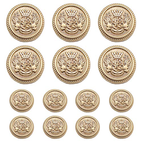 MebuZip 14 Stück Kunststoff Knöpfe Mattgold 18mm 23mm Metallknöpfe für anzüge jacken mäntel blazer uniform (MBM30) von MebuZip