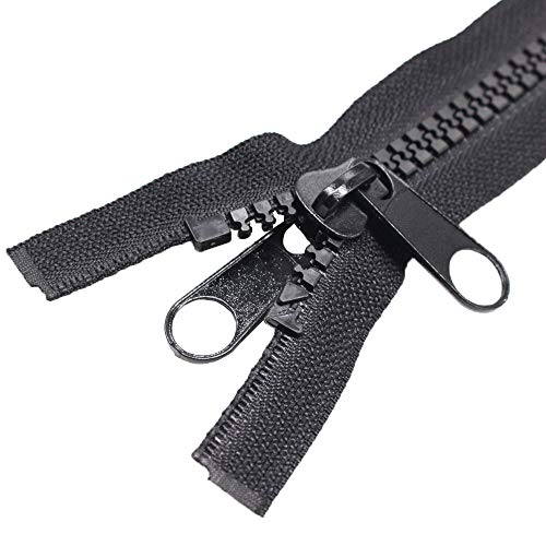 MebuZip 2 Stück #10 101,6 cm robuste Trennreißverschlüsse aus Kunststoff mit Doppelzuglasche, Reißverschlussschieber, schwarze Vislon-Reißverschlüsse für Schlafsack, Boot, Leinwand, Abdeckung, von MebuZip