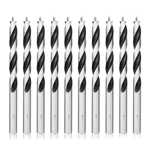Meccion Holzbohrer 7mm 10Pcs Holzschlangenbohrer Brad Point Holzspiralbohrer Professional Holzbearbeitungbohrer von Meccion