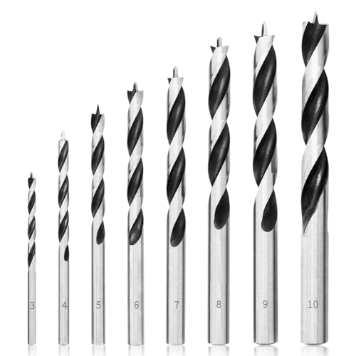 Meccion Holzbohrer Set 3mm-10mm 8Pcs Holzschlangenbohrer Brad Point Holzspiralbohrer Professional Holzbearbeitungbohrer von Meccion