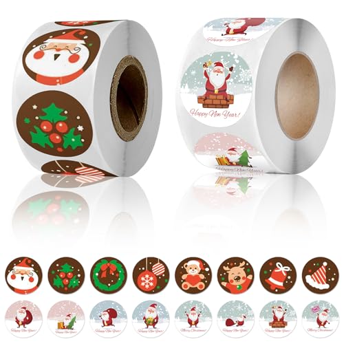 Aufkleber Weihnachten, 1000 Stück Weihnachtssticker, Weihnachtsaufkleber, Sticker Weihnachten, Weihnachtsaufkleber Selbstklebend, Frohe Weihnachten Aufkleber für Weihnachtskarten Geschenkverpackung von Mecctuck