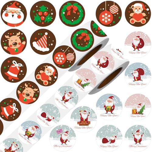 Aufkleber Weihnachten, 1000 Stück Weihnachtssticker, Weihnachtsaufkleber, Sticker Weihnachten, Weihnachtsaufkleber Selbstklebend, Frohe Weihnachten Aufkleber für Weihnachtskarten Geschenkverpackung von Mecctuck