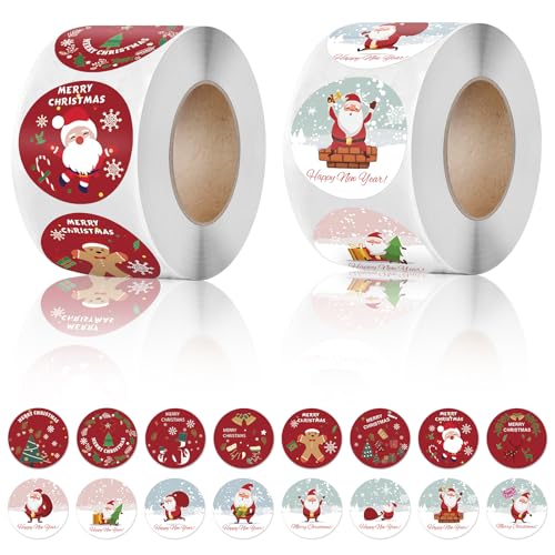 Aufkleber Weihnachten, 1000 Stück Weihnachtssticker, Weihnachtsaufkleber, Sticker Weihnachten, Weihnachtsaufkleber Selbstklebend, Frohe Weihnachten Aufkleber für Weihnachtskarten Geschenkverpackung von Mecctuck