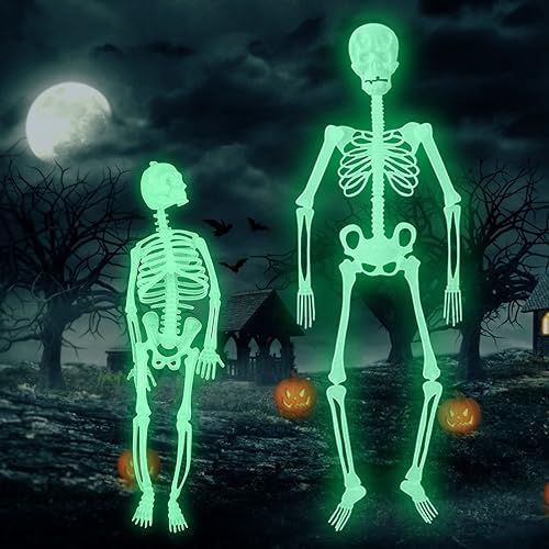 Halloween Deko: Leuchtendes Schädel-Skelett, Haunted House Tricky Prop Spielzeug, Gruseliges Leucht-Skelett für Festival Spukhaus (2 Stück) von Mecctuck