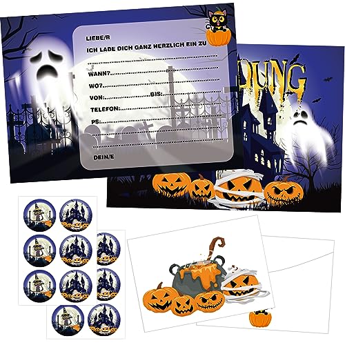 36 Stück Halloween Einladungskarten, Halloween Grußkarten, Grusel Party Einladungen Karten mit Umschlägen und Aufklebern, Kinder Geburtstag Einladung, Einladungskarten für Halloween Grusel Party (B) von Mecctuck