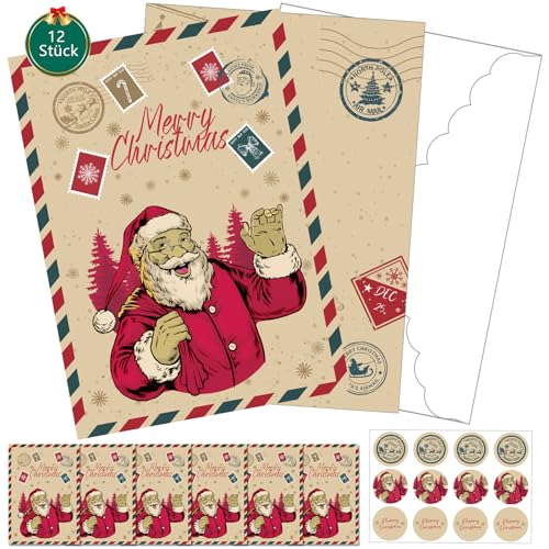 36 Stück Weihnachtskarten mit Umschlag Set, Weihnachtskarten, Weihnachtskarte, Postkarten Weihnachten mit 12 Weihnachtsaufkleber, Christmas Postkarte für Weihnachten Valentinstag Geschenkkarten von Mecctuck