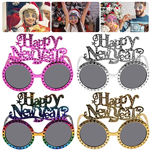 4 Stück Silvester Brille 2024, Partybrille, Neujahr Sonnenbrille, Lustige Brillen, Silvester Deko, Happy New Year Brillen, Silvester Foto Requisiten 2024, Silvester Partybrille für Silvester Geschenk von Mecctuck