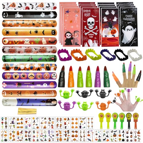 78 Stück Halloween Party Mitgebsel, Halloween Kinder Mitgebsel Party Mitbringsel, Halloween Party Spielzeug, Slap Armbänder Tattoo Hexen Finger Zahnersatz für Kinder Halloween Party Mitbringsel von Mecctuck