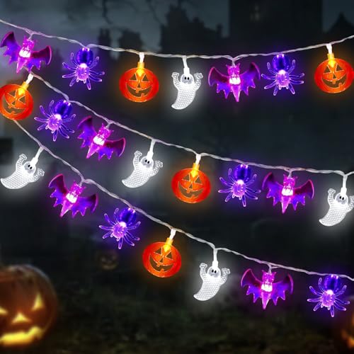 Halloween Lichterkette, 700cm * 40LED Kürbis Spinnen Fledermaus Gespenster Deko, Wasserdichte Lichtkette für Innen Außen Party Garten von Mecctuck