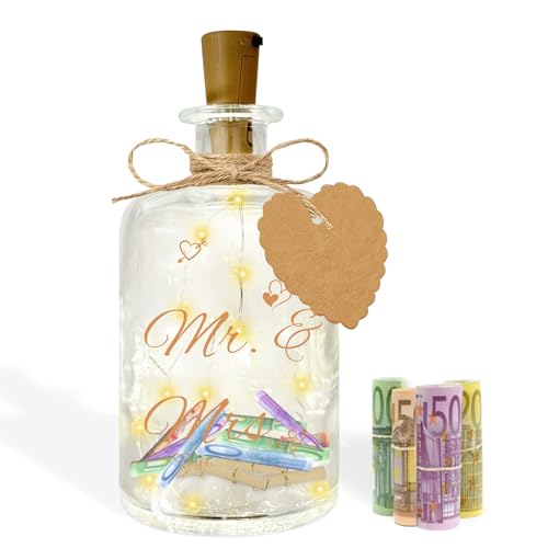 LED Flaschenlicht, Beleuchtete Flasche, LED Flaschenlicht mit Spruch - Mr & Mrs, Glückslicht, Spardose Hochzeitsgeschenk, Geldgeschenke Verpackung für Brautpaar Jahrestag Geburtstag Weihnachten LED Flaschenlicht, Beleuchtete Flasche, LED Flaschenlicht mit Spruch - Mr & Mrs, Glückslicht, Spardose Hochzeitsgeschenk, Geldgeschenke Verpackung für Brautpaar Jahrestag Geburtstag Weihnachten von Mecctuck