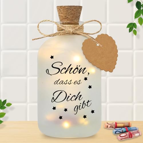 LED Flaschenlicht, Hochzeitsgeschenk, LED Flaschenlicht mit Spruch - Schön dass es Dich gibt, Spardose Hochzeit Personalisiert, Geldgeschenke Verpackung für Brautpaar Hochzeit Geburtstag Weihnachten von Mecctuck