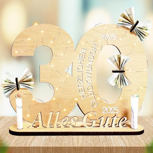 Mecctuck Geschenke zum 30 Geburtstag, 30 Geburtstag Geschenk, Deko 30 Geburtstag, Geldgeschenke Geburtstag, 30 Geburtstag Tischdeko mit Led Lichterkette, Coole Geschenkideen zum 30. Geburtstag von Mecctuck