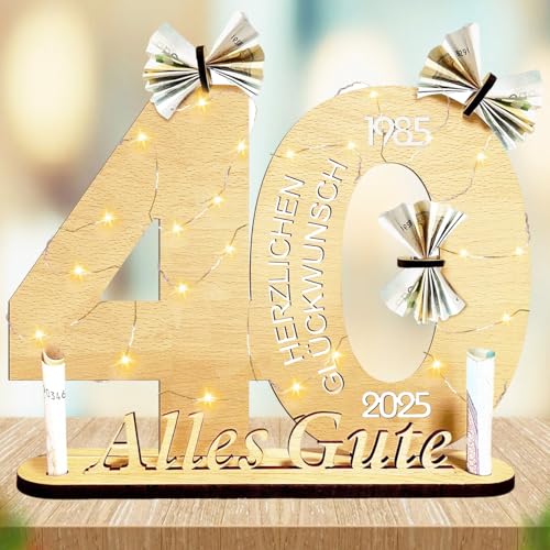 Mecctuck Geschenke zum 40 Geburtstag, 40 Geburtstag Geschenk, Deko 40 Geburtstag, Geldgeschenke Geburtstag, 40 Geburtstag Tischdeko mit Led Lichterkette, Coole Geschenkideen zum 40. Geburtstag von Mecctuck