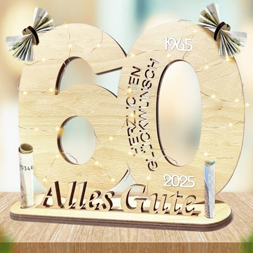 Mecctuck Geschenke zum 60 Geburtstag, 60 Geburtstag Geschenk, Deko 60 Geburtstag, Geldgeschenke Geburtstag, 60 Geburtstag Tischdeko mit Led Lichterkette, Coole Geschenkideen zum 60. Geburtstag von Mecctuck