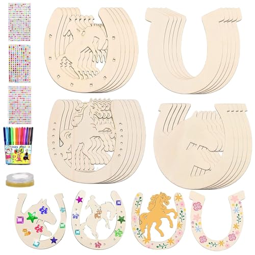 Mecctuck Hufeisen Holz, 41 Stück Bastelset Kinder, Hufeisen Kindergeburtstag, Basteln Kinder mit Diamant Abziehbilder Aquarellstift Glitzerband, Holz Hufeisen Bastelsets für Kinder DIY Party Hochzeit Mecctuck Hufeisen Holz, 41 Stück Bastelset Kinder, Hufeisen Kindergeburtstag, Basteln Kinder mit Diamant Abziehbilder Aquarellstift Glitzerband, Holz Hufeisen Bastelsets für Kinder DIY Party Hochzeit von Mecctuck