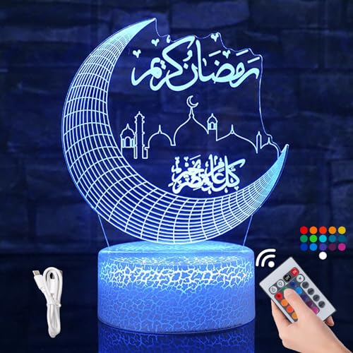 Mecctuck Ramadan Deko, Ramadan Lampe, Islamische Deko, LED Ramadan Licht, Mondlampe, 16 Farben Ramadan Lampe, 3D Ramadan Mubarak Dekoration, Ramadan Laterne für Schlafzimmer Tisch Deko Geschenke von Mecctuck