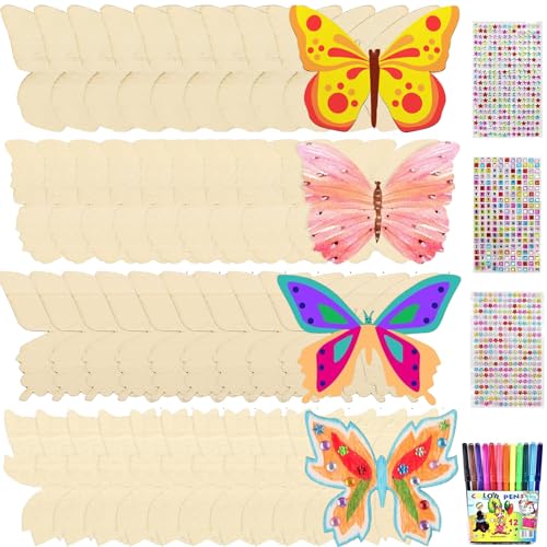 Mecctuck Schmetterling Basteln, 40 Stück Bastelset Kinder, Deko Kindergeburtstag, Holz Schmetterling mit Abziehbilder Stift Glitzerband, Holz Schmetterlinge Basteln für Kinder DIY Party Hochzeit Mecctuck Schmetterling Basteln, 40 Stück Bastelset Kinder, Deko Kindergeburtstag, Holz Schmetterling mit Abziehbilder Stift Glitzerband, Holz Schmetterlinge Basteln für Kinder DIY Party Hochzeit von Mecctuck