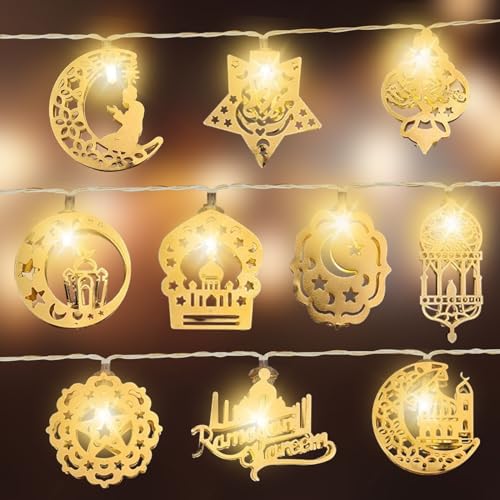 Ramadan Deko, 2M Ramadan Lichterkette, Stern Mond Lichterketten, 10 LEDs Ramadan Lichterkette, Eid Stern Mond Lichterketten, Eid Mubarak Dekoration Mond Stern Nachtlichter für Indoor Outdoor Garten von Mecctuck