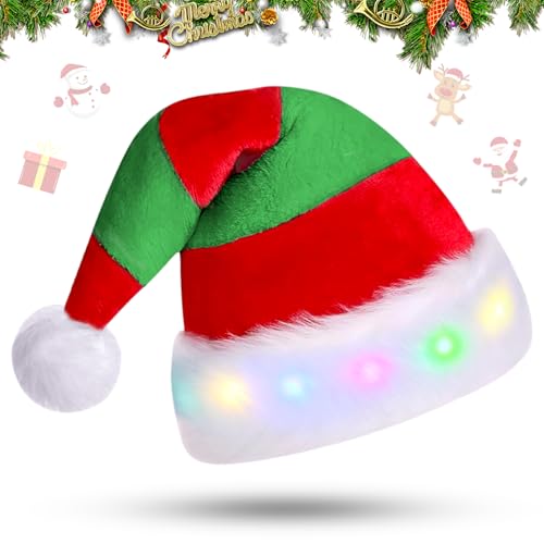 Mecctuck Weihnachtsmütze, Mütze mit LED Licht, Weihnachtsmützen, Nikolausmütze, Weihnachtsmann Mütze, Weihnachtsmütze LED Mütze, Nikolausmützen, Christmas Hat Streifendesign für Kinder und Erwachsene Mecctuck Weihnachtsmütze, Mütze mit LED Licht, Weihnachtsmützen, Nikolausmütze, Weihnachtsmann Mütze, Weihnachtsmütze LED Mütze, Nikolausmützen, Christmas Hat Streifendesign für Kinder und Erwachsene von Mecctuck