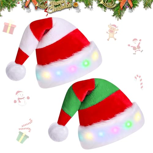 2 Stück Weihnachtsmütze, Mütze mit LED Licht, Weihnachtsmützen, Nikolausmütze, Weihnachtsmann Mütze, Weihnachtsmütze LED Mütze, Nikolausmützen, Christmas Hat Streifendesign für Kinder und Erwachsene 2 Stück Weihnachtsmütze, Mütze mit LED Licht, Weihnachtsmützen, Nikolausmütze, Weihnachtsmann Mütze, Weihnachtsmütze LED Mütze, Nikolausmützen, Christmas Hat Streifendesign für Kinder und Erwachsene von Mecctuck