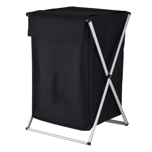 Wäschereikorb Organisator Lagerung faltbar mit Abdeckhandgriff Aluminiumrahmen grau für Badezimmer Schlafzimmer Zuhause (Schwarz) von MechKit