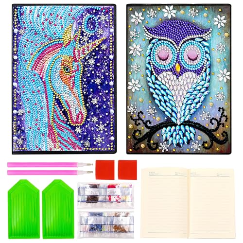 Mecmbj Bastelset Kinder ab 6 Jahre, 2 Stück Diamond Painting Kinder A5 Notizbuch, Kreatives DIY Diamond Art Basteln Mädchen, Geschenke für Mädchen 6 7 8 9 10 11 12 Jahre, für Schule,Büro(Blau) von Mecmbj