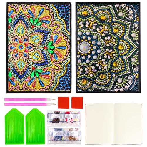 Mecmbj Bastelset Kinder ab 6 Jahre, 2 Stück Diamond Painting Kinder A5 Notizbuch, Kreatives DIY Diamond Art Basteln Mädchen, Geschenke für Mädchen 6 7 8 9 10 11 12 Jahre, für Schule,Büro(Gelb) von Mecmbj
