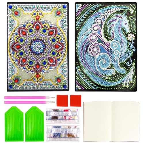 Mecmbj Bastelset Kinder ab 6 Jahre, 2 Stück Diamond Painting Kinder A5 Notizbuch, Kreatives DIY Diamond Art Basteln Mädchen, Geschenke für Mädchen 6 7 8 9 10 11 12 Jahre, für Schule,Büro(Rot Blau) von Mecmbj