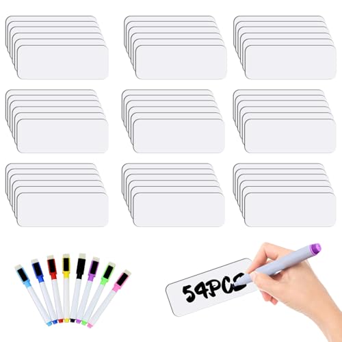 Mecmbj Magnetstreifen Beschreibbar, 54 Stück Magnetschilder zum Beschriften, 8x3cm, mit 8 Löschbaren Stiften, Abwischbare Magnete zum Beschriften für Whiteboards, Kühlschränke, Magnettafeln(Weiß) von Mecmbj