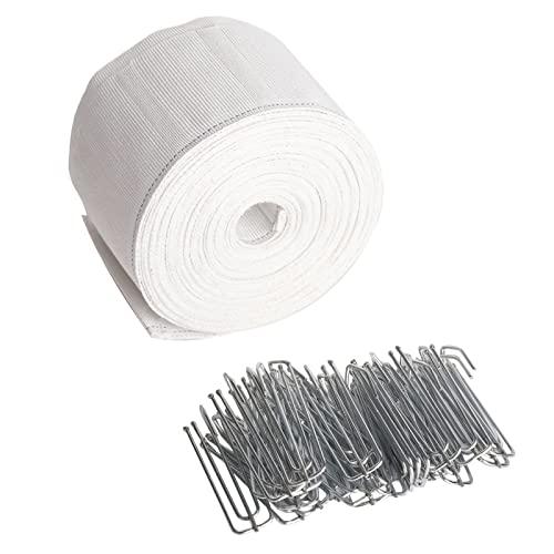 Vorhangfaltenband, 10 Meter, Pinch-Faltenband für Vorhänge, inklusive 30 Stück Edelstahl, 4 Zinken, Vorhangfalten-Haken für DIY-Pinch-Faltenvorhang, Weiß von Mecozone