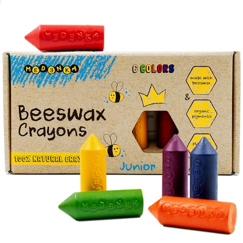Medenka Bienenwachsmalstifte Junior – 6 Farben – Buntstifte für Kleinkinder – ungiftig für die Jahre 1–3 – aus europäischem Bienenwachs von Medenka