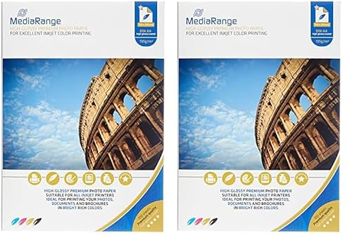 MediaRange DIN A4 Fotopapier für Tintenstrahldrucker, hochglänzend, 135g, 100 Blatt (Packung mit 2) von MediaRange