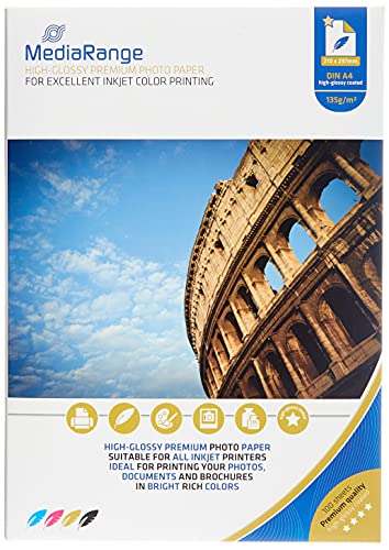 MediaRange DIN A4 Fotopapier für Tintenstrahldrucker, hochglänzend, 135g, 100 Blatt MediaRange DIN A4 Fotopapier für Tintenstrahldrucker, hochglänzend, 135g, 100 Blatt von MediaRange