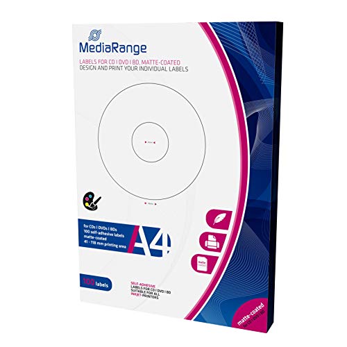 MediaRange Etiketten für CD|DVD|BD, 41-118mm, matt-beschichtet, 100er Pack von MediaRange
