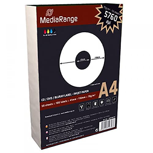 MediaRange Etiketten für CD|DVD|BD, 41-118mm, matt-beschichtet, 100er Pack von MediaRange