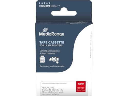 MediaRange Kunststoff-Schriftbandkassette, für/ersetzt Brother TZ-435/TZe-435, permanent haftend, 12mm, 8m, laminiert, weiß auf rot von MediaRange