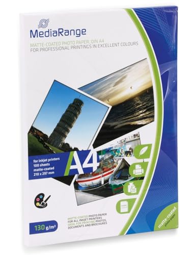 MediaRange 210 x 297mm Fotopapier für Tintenstrahldrucker, matt, 130g, 100 Blatt von MediaRange