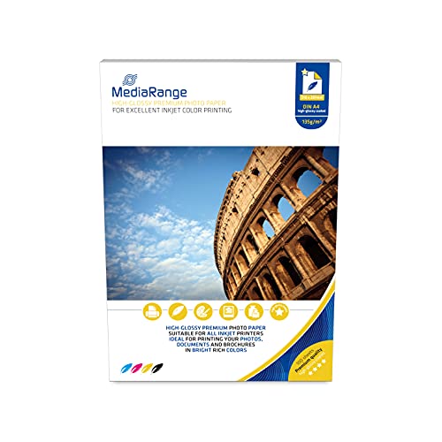 MediaRange 210 x 297mm Fotopapier für Tintenstrahldrucker, hochglänzend, 160g, 100 Blatt von MediaRange