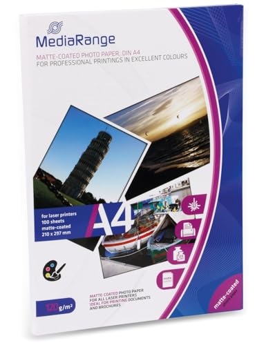 MediaRange 210 x 297mm Fotopapier für Laserdrucker, matt, 120g, 100 Blatt von MediaRange