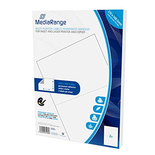 MediaRange Universal-Etiketten, stark haftend, 210x148.5mm, weiß, 100 Etiketten von MediaRange