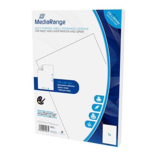 MediaRange Universal-Etiketten, stark haftend, 210x297mm, weiß, 50 Etiketten von MediaRange