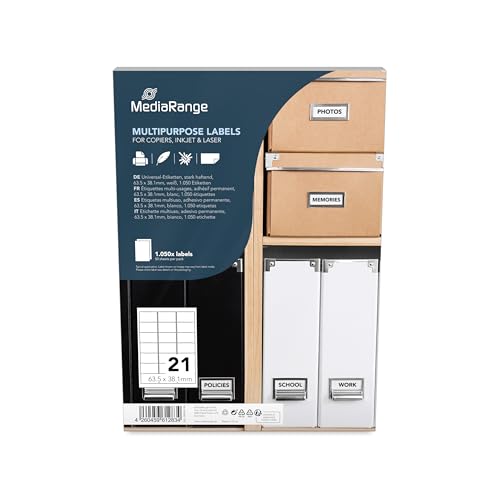 MediaRange Universal-Etiketten, stark haftend, 63.5x38.1mm, weiß, 1.050 Etiketten von MediaRange