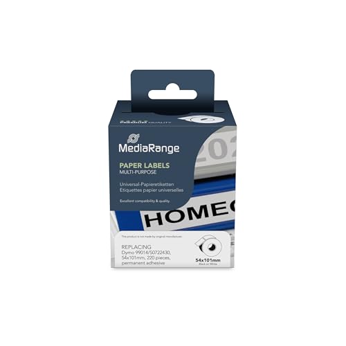 MediaRange Universal-Papieretiketten, für/ersetzt Dymo® 99014/S0722430, permanent haftend, 54x101mm, 220 Stück, schwarz auf weiß von MediaRange