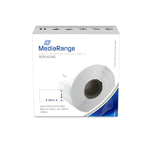 MediaRange Universal-Papieretiketten, für/ersetzt Dymo 99012/S0722400, permanent haftend, 36x89mm, 260 Stück, schwarz auf weiß von MediaRange