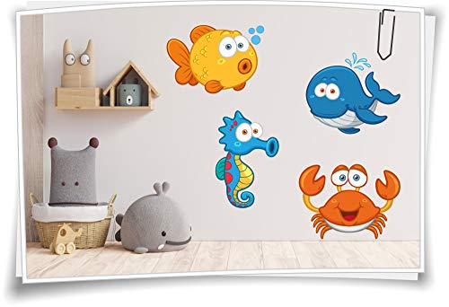 Medianlux Kinder-Zimmer Aufkleber Sticker Fisch Wal Seepferdchen Krebs Kind Baby Wand Deko Folie Wandbild Wandaufkleber Wandtattoo von Medianlux