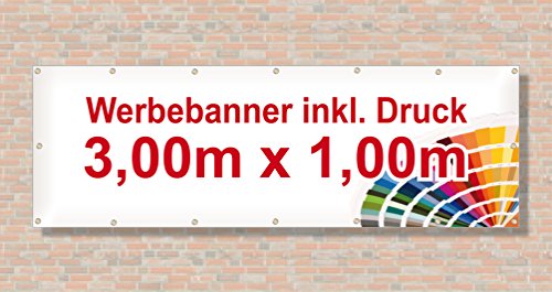 PVC Banner/Werbebanner/Werbeplane | 3m x 1m | inklusive Saum und Ösen | brillanter Druck - besonders stabil - wetterfest | 510g/m² | einseitig mit von Medien24